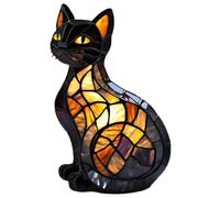HHRLCH New 3D Cute Stained Glass Cat Lamp Cats Resin Retro Pet Table Light High Bedroom Tabletop