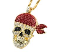 HHRLCH Pirate Necklace For Men and Women, Hip Hop Iced out Sea Anchor Pirate Skull Pendant Necklace For Women Men Long Chain, Skull Necklace Caribbean Pirate Anchor Necklace