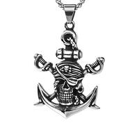 HHRLCH Pirate Necklace For Men and Women, Sword Pirate Necklace Retro Halloween Skull Head Anchor Necklace, Skull Necklace Caribbean Pirate Anchor Necklace