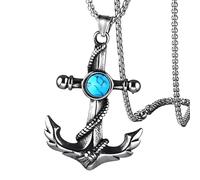 HHRLCH Pirate Necklace For Men and Women, Sword Pirate Necklace Retro Halloween Skull Head Anchor Necklace, Skull Necklace Caribbean Pirate Anchor Necklace