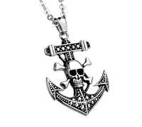 HHRLCH Pirate Necklace For Men and Women, Vintage Charm Pirates of The Caribbean Necklace Jack Sparrow's Skull Pendant Necklace Jewelry, Hollow out Rudder Anchor Pendant Necklace