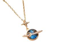 HHRLCH Planet Necklace For Women and Men, Blue Planet Necklace Zirconia Saturn Planet Space Earth Necklace, Pendant with Silver Chain, Necklace, Astronaut Necklace