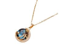 HHRLCH Planet Necklace For Women and Men, Blue Planet Necklace Zirconia Saturn Planet Space Earth Necklace, Pendant with Silver Chain, Necklace, Astronaut Necklace