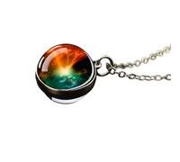 HHRLCH Planet Necklace For Women and Men, Solar System Necklace Universe Space Moon Sun Earth Planet Necklaces Two-Sided Glass Necklace, Pendant with Silver Chain