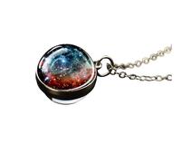 HHRLCH Planet Necklace For Women and Men, Solar System Necklace Universe Space Moon Sun Earth Planet Necklaces Two-Sided Glass Necklace, Pendant with Silver Chain