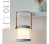 HHRLCH Portable Folding Table Lamp - Dimmable Bedside Lamp with USB Charging Reading Light and Wooden Handle for Bedroom Living Room Camping - Gray