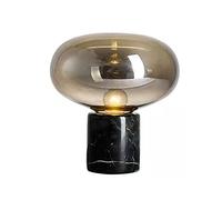 HHRLCH Postmodern Creative Table Lamp/Nightstand Lamp/Desk Lamp - Oval Smoke Grey Glass with Black Cylinder Marble Pedestal 1 Fixture for Bedroom Study Room Office Hotel