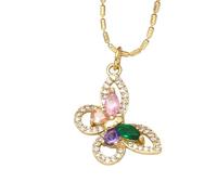 HHRLCH Rainbow Necklace For Women and Men, Minimalist Summer Glass Emerald Rainbow Crystal Mariposa Butterfly Pendant Necklace, Rainbow Bridge Necklace