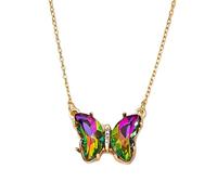 HHRLCH Rainbow Necklace For Women and Men, Minimalist Summer Glass Emerald Rainbow Crystal Mariposa Butterfly Pendant Necklace, Rainbow Bridge Necklace