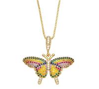 HHRLCH Rainbow Necklace For Women and Men, Minimalist Summer Glass Emerald Rainbow Crystal Mariposa Butterfly Pendant Necklace, Rainbow Bridge Necklace