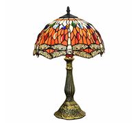HHRLCH Red Dragonfly Table Lamp 12 Inch Stained Glass Bedside Lamp Victorian Vintage Base Desk Reading Light for Living Room Bedroom Home Office