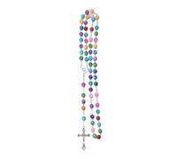 HHRLCH Religious Rosary Necklace For Women and Men - 1Pc Catholic Cross Rosary Beads Pendants Religious Round Crystal Bead Necklace, Mary Jesus Cross Pendant Long Beads Chains