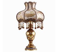 HHRLCH Retro Table Lamp Victorian Resin Desk Lamp with Fabric Shade European Romantic Crystal Nightstand Lamp for Bedroom Living Room Office Study P