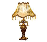 HHRLCH Retro Table Lamp Victorian Resin Desk Lamp with Fabric Shade European Romantic Crystal Nightstand Lamp for Bedroom Living Room Office Study P