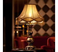 HHRLCH Retro Table Lamp Victorian Resin Desk Lamp with Fabric Shade European Romantic Crystal Nightstand Lamp for Bedroom Living Room Office Study P