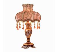 HHRLCH Retro Table Lamp Victorian Resin Desk Lamp with Fabric Shade European Romantic Crystal Nightstand Lamp for Bedroom Living Room Office Study P