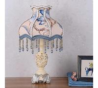 HHRLCH Retro Table Lamp Victorian Resin Desk Lamp with Fabric Shade European Romantic Crystal Nightstand Lamp for Bedroom Living Room Office Study P