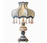 HHRLCH Retro Table Lamp Victorian Resin Desk Lamp with Fabric Shade European Romantic Crystal Nightstand Lamp for Bedroom Living Room Office Study P