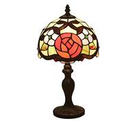 HHRLCH Rose Bedside Table Lamps Nightstands Reading Bedroom Desk Lamp Night Light 8 Inch Stained Glass Red Rose Lampshade Lover Gifts Rome Resin Base