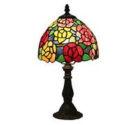 HHRLCH Rose Table Lamps Retro Bedroom Bedside Reading Accent Desk Lamp 8 Inch Stained Glass Red Yellow Rose Lamp Shade Antique Metal Base Lover Gifts