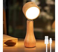 HHRLCH ° Rotatable Wooden Table Lamp with - Rechargeable USB Charging Portable Dimmable Bedside Lamp Wireless for Bedroom