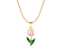 HHRLCH Shiny Cubic Zirconia Tulip Necklace For Women Girls, Cute Romantic Lily Necklace - Snake Chain Tulip Flower Necklace, Collar De tulipán, Tulip Jewelry For Valentine Birthday Gifts