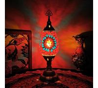 HHRLCH Small Turkish Moroccan Table Lamp Handcrafted Mosaic Stained Glass Lampshade Bedside Night Lamp Vintage Bohemian Decorative Desk Light for Bedroom Office Living Room Green