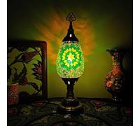 HHRLCH Small Turkish Moroccan Table Lamp Handcrafted Mosaic Stained Glass Lampshade Bedside Night Lamp Vintage Bohemian Decorative Desk Light for Bedroom Office Living Room Green