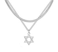 HHRLCH Star of David Necklace For Women and Men, Star of David Pendant Hexagram Double Layer Chain, Jewish Star Necklace Women, Star of David Necklace For Men