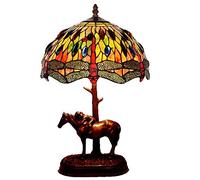 HHRLCH Table Lamp 12 Inch Multi-Colored Glass Shade Bedside Lamp Creative Resin Pony Desk Lamp For Living Room Bedroom Decoration，-1 Light，