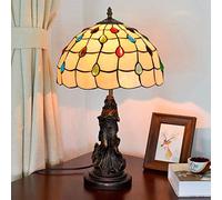 HHRLCH Table Lamp 12 Inch Stained Glass Shade Desk Lamp Crystal Beads Decoration Bedside Lamp/Nightstand Lamp for Living Room Bedroom 20 Inch Tall