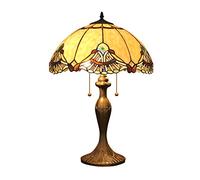 HHRLCH Table Lamp 40Cm Wide Vintage Stained Glass Shade Desk Lamp 2 Light Antique Resin Reading Night Light for Bedroom Living Room Study Bedside Lamp 40 X 62Cm Purple