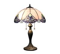 HHRLCH Table Lamp 40Cm Wide Vintage Stained Glass Shade Desk Lamp 2 Light Antique Resin Reading Night Light for Bedroom Living Room Study Bedside Lamp 40 X 62Cm Purple