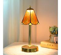 HHRLCH Table Lamp 5.9" Stained Glass Desk Lamps 5W USB Charging 14.2" Tall Dimmable Vintage Reading Lamp for Office Living Room Bedroom Study Room M
