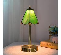 HHRLCH Table Lamp 5.9" Stained Glass Desk Lamps 5W USB Charging 14.2" Tall Dimmable Vintage Reading Lamp for Office Living Room Bedroom Study Room M