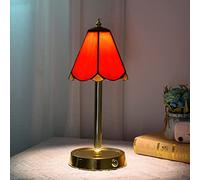 HHRLCH Table Lamp 5.9" Stained Glass Desk Lamps 5W USB Charging 14.2" Tall Dimmable Vintage Reading Lamp for Office Living Room Bedroom Study Room M