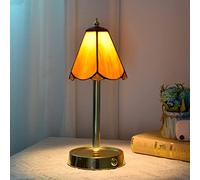 HHRLCH Table Lamp 5.9" Stained Glass Desk Lamps 5W USB Charging 14.2" Tall Dimmable Vintage Reading Lamp for Office Living Room Bedroom Study Room M