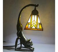 HHRLCH Table Lamp 6 Inch Stained Glass Bedside Lamp with Cat Base 16 Inch Tall Vintage Antique Nightstand Night Light for Bedroom Living Room Kid's Room 9