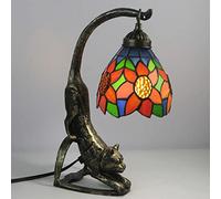 HHRLCH Table Lamp 6 Inch Stained Glass Bedside Lamp with Cat Base 16 Inch Tall Vintage Antique Nightstand Night Light for Bedroom Living Room Kid's Room 9
