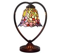 HHRLCH Table Lamp 6 Inch Stained Glass Shade Bedside Lamp Vintage Metal Base Reading Desk Lamp for Bedroom Living Room Study Decorative Night G