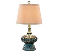 HHRLCH Table Lamp， Fabric Shade Bedside Lamps，European Retro Reading Desk Lamp with Resin Base for Office Bedroom Living Room，Wide 12 Inch and Tall 22 Inch