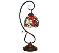 HHRLCH Table Lamp Rose Stained Glass Bedside Lamp Antique Metal Base Decor Desk Lamp for Bedroom Living Room Home Office