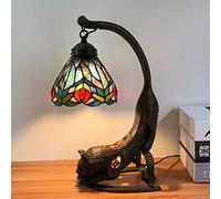 HHRLCH Table Lamp Stained Glass Desk Lamp with Cat Base Vintage Antique Bedside Lamp for Living Room Bedroom Kid's Room 11