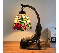 HHRLCH Table Lamp Stained Glass Desk Lamp with Cat Base Vintage Antique Bedside Lamp for Living Room Bedroom Kid's Room 11