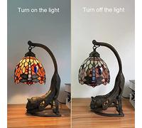 HHRLCH Table Lamp Stained Glass Desk Lamp with Cat Base Vintage Antique Bedside Lamp for Living Room Bedroom Kid's Room 11