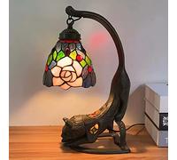HHRLCH Table Lamp Stained Glass Desk Lamp with Cat Base Vintage Antique Bedside Lamp for Living Room Bedroom Kid's Room 11