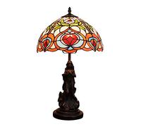 HHRLCH Table Lamp,Stained Glass Shade Bedside Desk Lamps,Vintage Rustic Resin Angel Base Decoration Nightstand Lamp with -1light for Living Room Bedroom 12 Inch Width and 20 Inch Tall