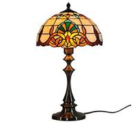 HHRLCH Table Lamp Stained Glass Study Reading Desk Lamp 2 Light Vintage Copper Base Decorative Bedside Lamp for Bedroom Living Room A