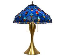 HHRLCH Table Lamp Vintage Beside Lamps Blue Stained Glass Shade Decoration Desk Lamps For Coffee Table Living Room Bedroom Metal Base