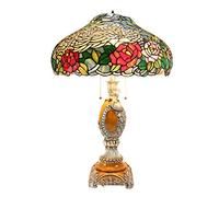 HHRLCH Table Lamp Vintage Luxurious Stained Glass Shade Desk Lamp 3 Light Antique Romantic Resin Reading Night Light for Bedroom Living Room Study Bedside Lamp 50.8 X 70Cm